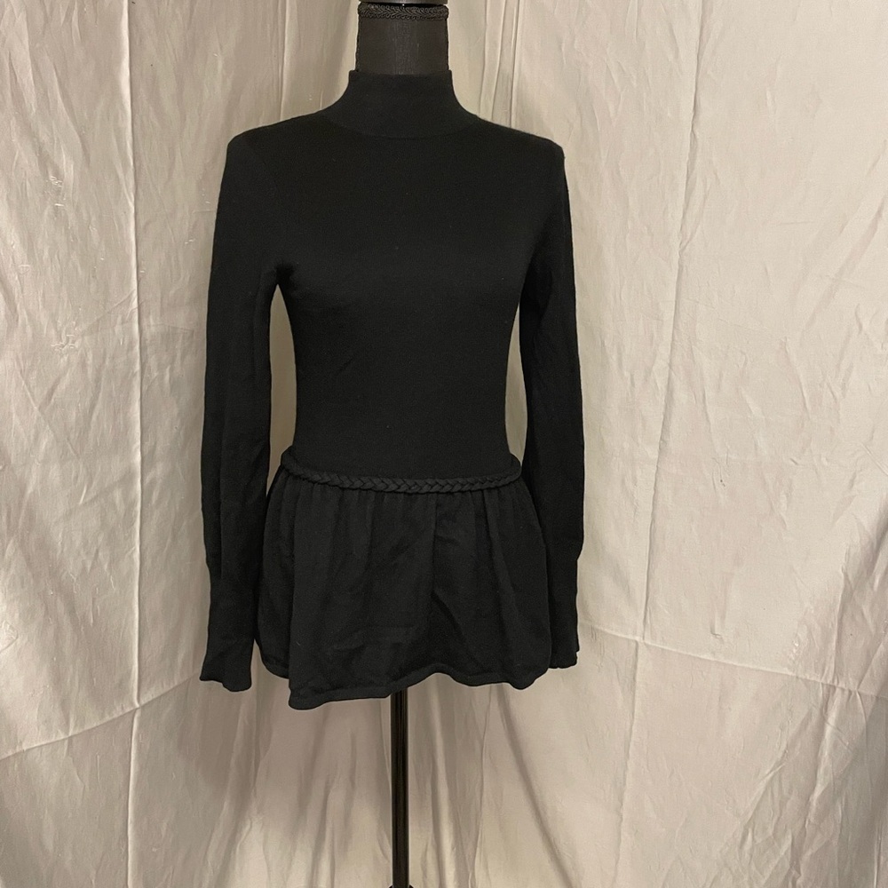 100% Cashmere Black Long Sleeve Peplum Zipper Back Top